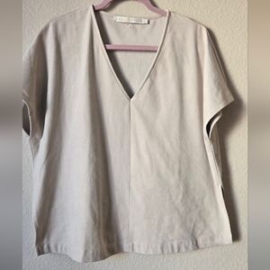 Marie Oliver Cream Top  Suede-feeling Short Sleeve Sz. Xs Fit Large #0020